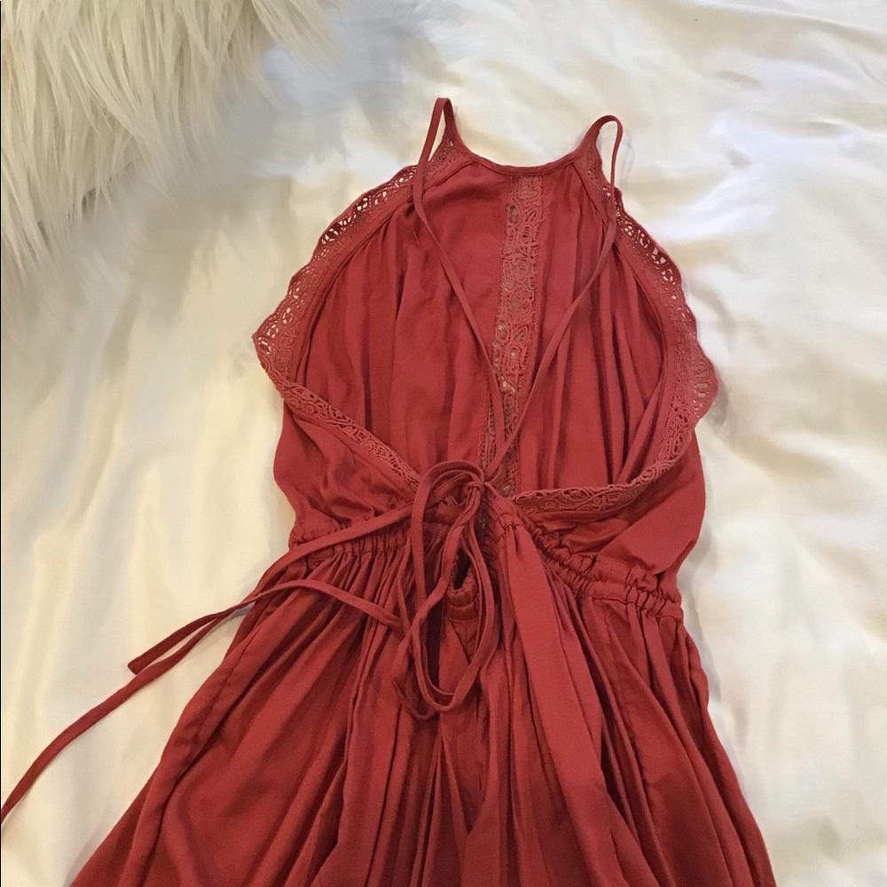 Rusty Orange Lace Free People Backless Romper
